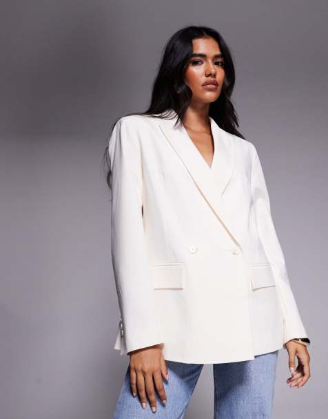 ASOS DESIGN double breasted blazer in cream - view 1