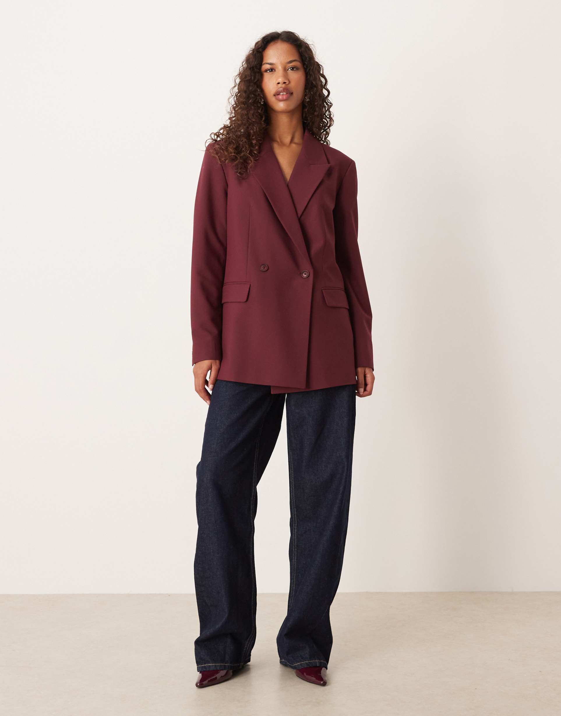 asos design double breasted blazer in dark cherry