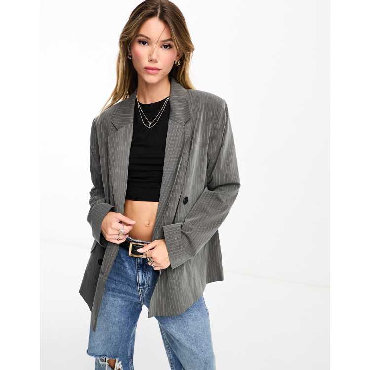 ASOS DESIGN double breasted blazer in gray pinstripe | ASOS