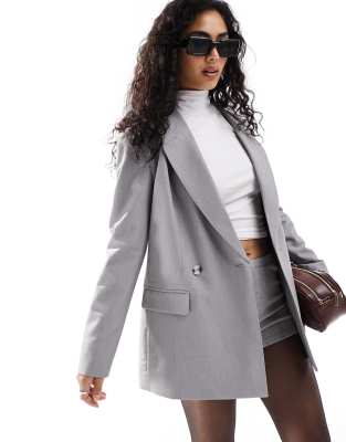 Asos Design Double Breasted Blazer In Gray