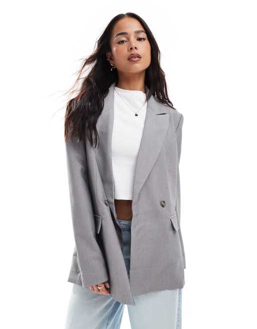 ASOS DESIGN double breasted blazer in gray