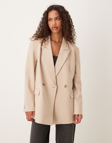 ASOS DESIGN double breasted blazer in stone - view 1