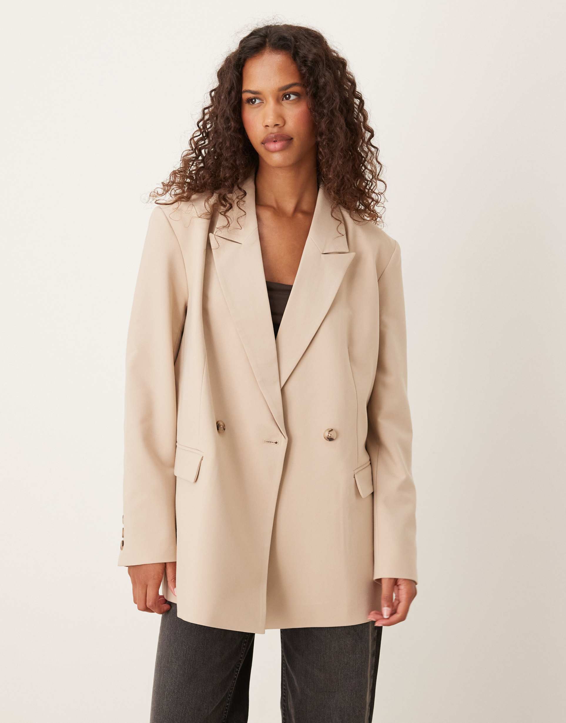 asos design double breasted blazer in stone