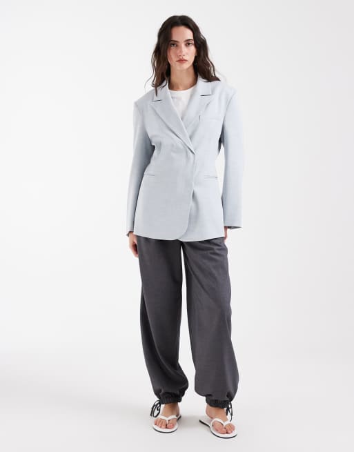 ASOS DESIGN - Double breasted blazer met linnenlook in lichtblauw, 3 van 4