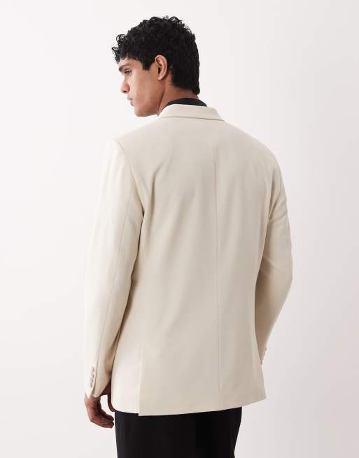 ASOS DESIGN - Double breasted blazer met normale pasvorm en diepe overslag in crème, 3 van 5