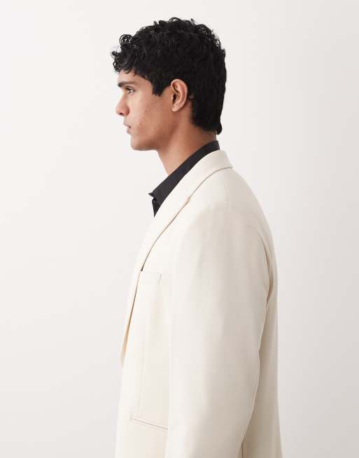 ASOS DESIGN - Double breasted blazer met normale pasvorm en diepe overslag in crème, 4 van 5