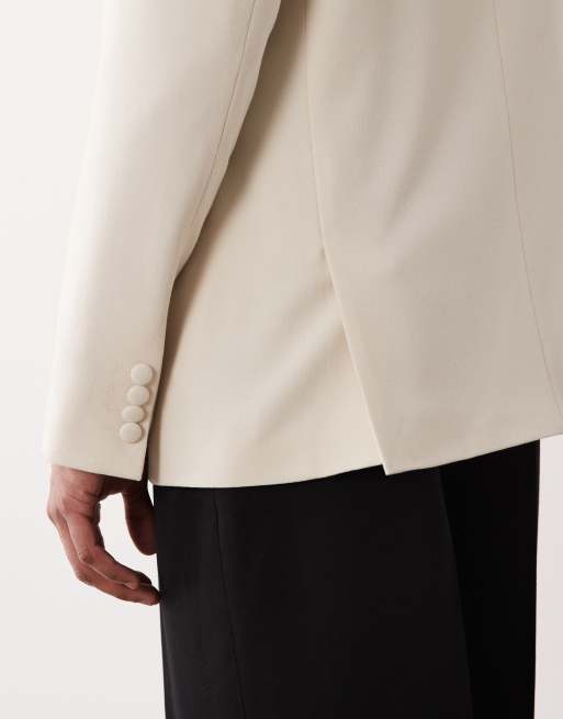 ASOS DESIGN - Double breasted blazer met normale pasvorm en diepe overslag in crème, 5 van 5