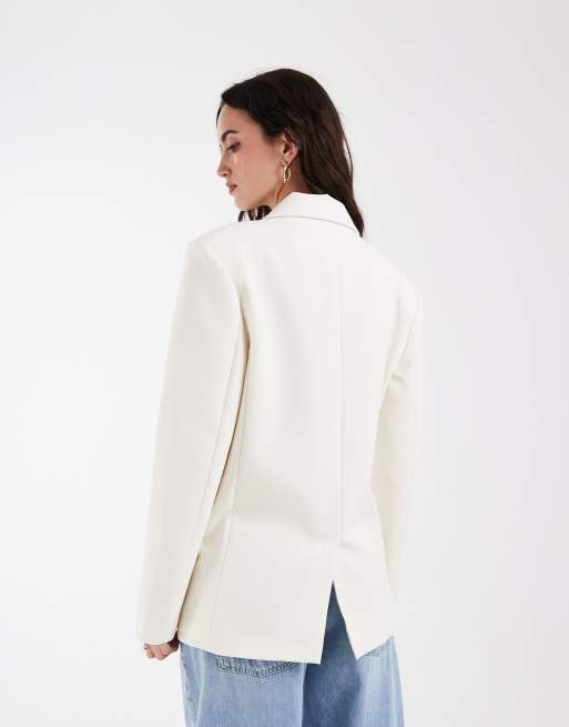 ASOS DESIGN - Double breasted blazer met powerschouders in crème, 4 van 4