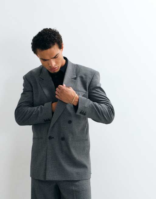 ASOS DESIGN double breasted blazer met vierkante schouders en relaxed fit in antracietgrijze microcheck, 3 van 5