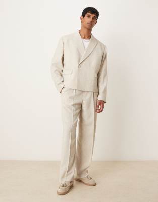 ASOS DESIGN double breasted boxy cropped suit in cream - view 1