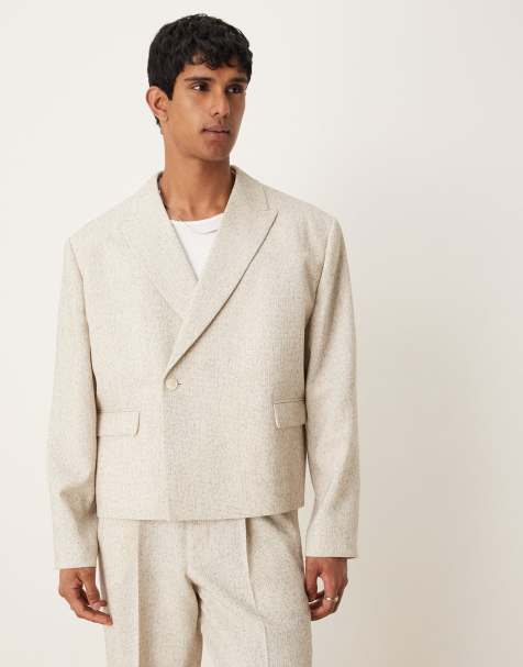 ASOS DESIGN double breasted boxy cropped suit jacket in cream - view 1