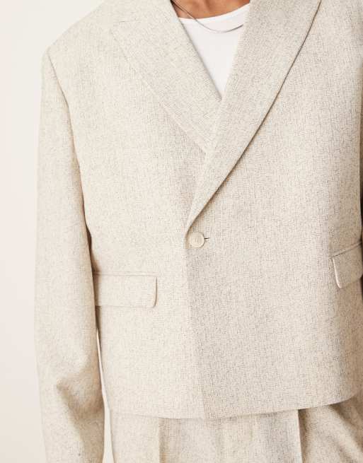 ASOS DESIGN double breasted boxy cropped suit jacket in cream