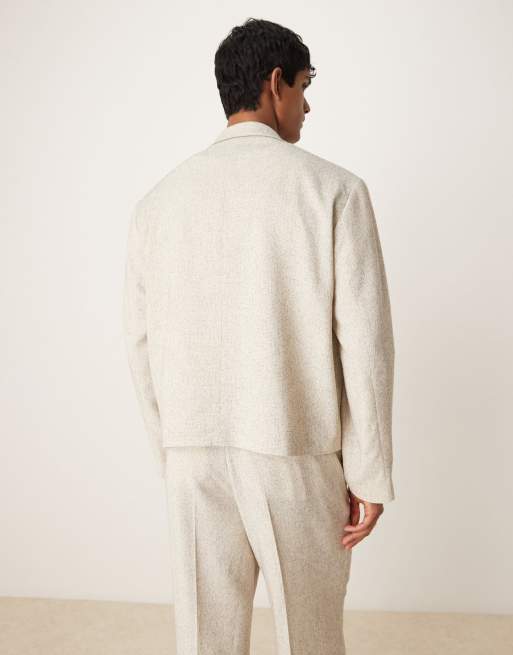 ASOS DESIGN double breasted boxy cropped suit jacket in cream | ASOS