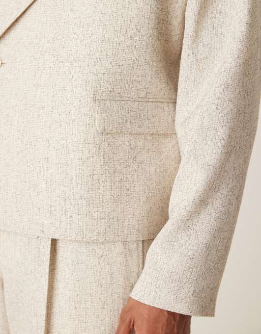 ASOS DESIGN double breasted boxy cropped suit jacket in cream