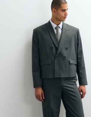 Asos Design Double Breasted Boxy Shawl Wrap Suit Jacket In Green