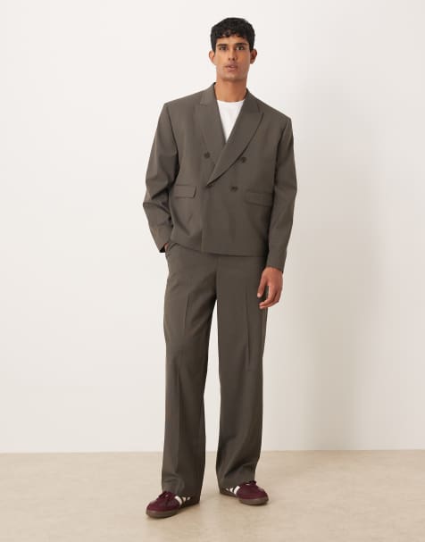 ASOS DESIGN double breasted boxy suit in light brown - view 1