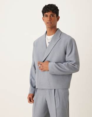 ASOS DESIGN double breasted boxy suit jacket in blue - view 1