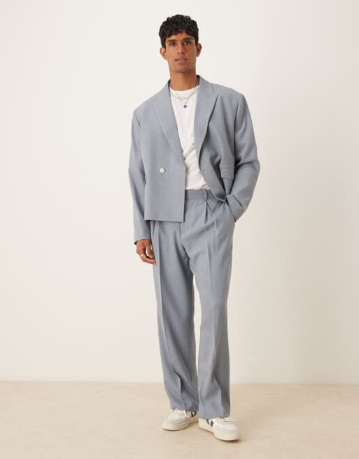 ASOS DESIGN double breasted boxy suit jacket in blue
