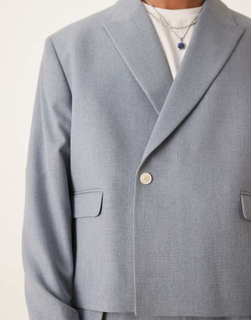 ASOS DESIGN double breasted boxy suit jacket in blue