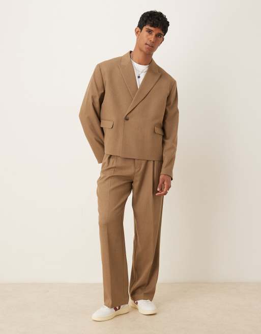 ASOS DESIGN double breasted boxy suit jacket in brown