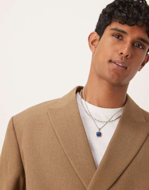 ASOS DESIGN double breasted boxy suit jacket in brown, 3 of 5