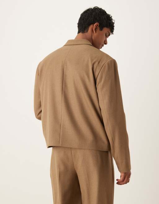 ASOS DESIGN double breasted boxy suit jacket in brown, 4 of 5
