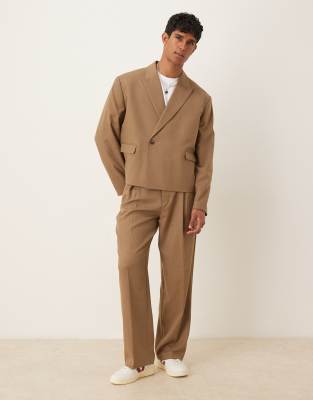 Asos Design Double Breasted Boxy Suit Jacket In Brown