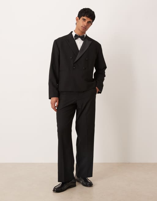 ASOS DESIGN double breasted boxy suit tuxedo jacket in black, 2 of 5