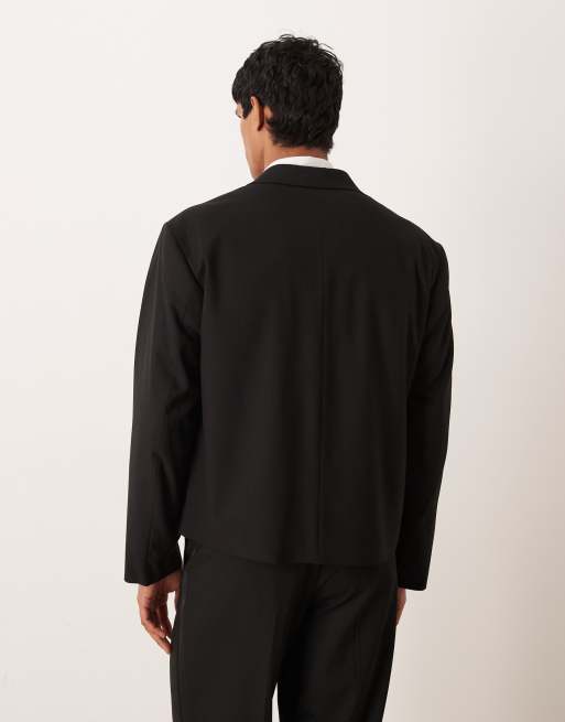 ASOS DESIGN double breasted boxy suit tuxedo jacket in black, 3 of 5
