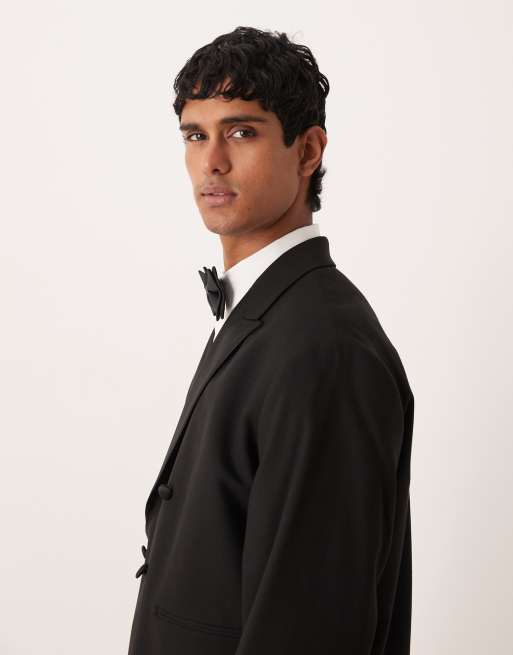 ASOS DESIGN double breasted boxy suit tuxedo jacket in black, 4 of 5