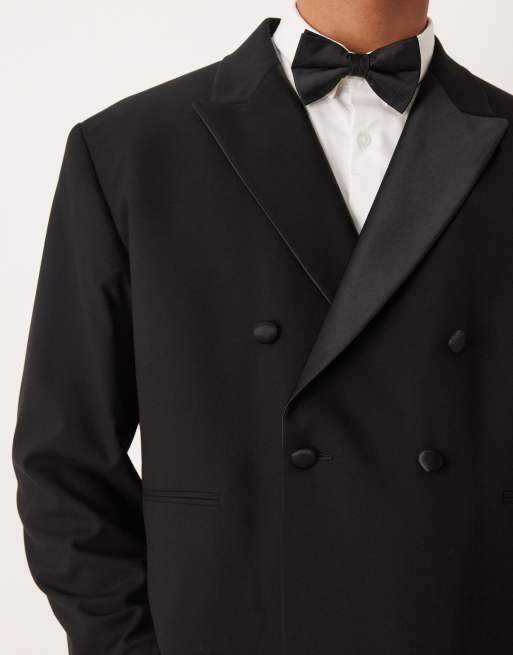 ASOS DESIGN double breasted boxy suit tuxedo jacket in black, 5 of 5
