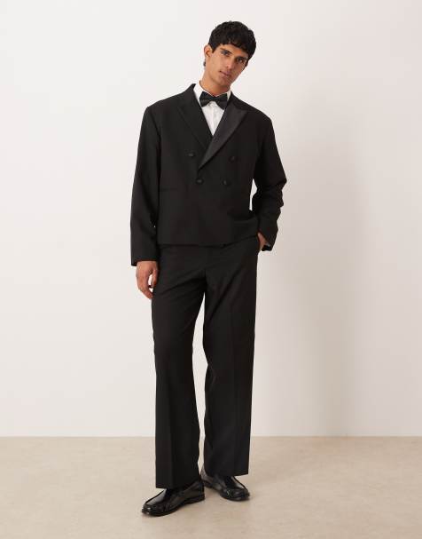 ASOS DESIGN double breasted boxy tuxedo suit in black - view 1