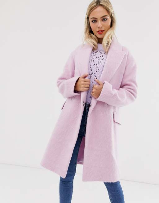 ASOS DESIGN double breasted brushed coat in pink ASOS