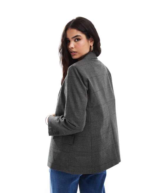 ASOS DESIGN double breasted check blazer in grey | ASOS