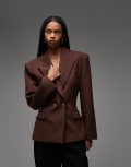 [ASOS DESIGN] ASOS DESIGN double breasted cinch blazer in chocolate-Brown 10 Chocolate