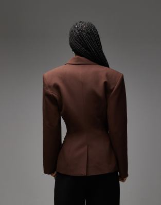 Asos Design Double Breasted Cinch Blazer In Brown