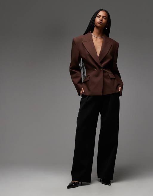 ASOS DESIGN double breasted cinch blazer in chocolate