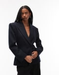 [ASOS DESIGN] ASOS DESIGN double breasted cinch blazer in navy 16 Navy