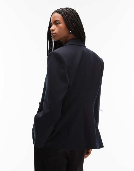 ASOS DESIGN double breasted cinch blazer in navy