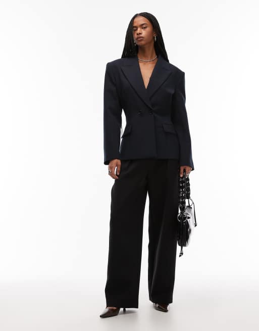 ASOS DESIGN double breasted cinch blazer in navy