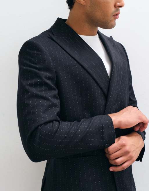 ASOS DESIGN double-breasted colbert in donkerblauw krijtstreep, 5 van 5