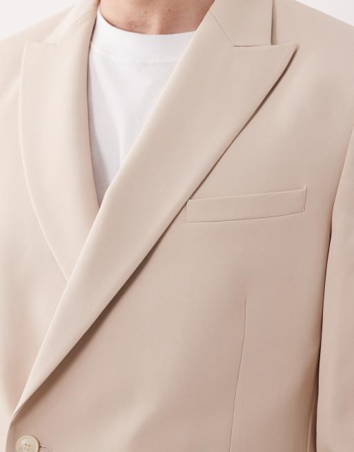 ASOS DESIGN - Double breasted colbert met normale pasvorm en overslag in beige, 4 van 5