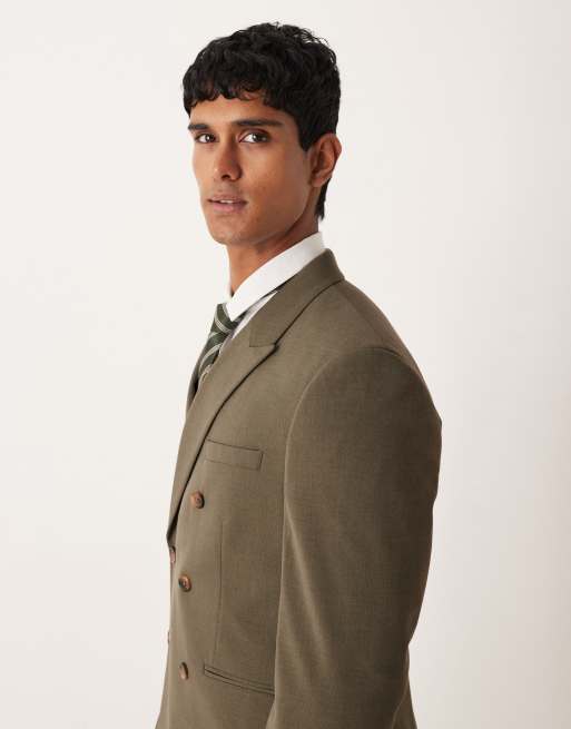 ASOS DESIGN - Double breasted colbert met normale pasvorm in kaki, 4 van 5