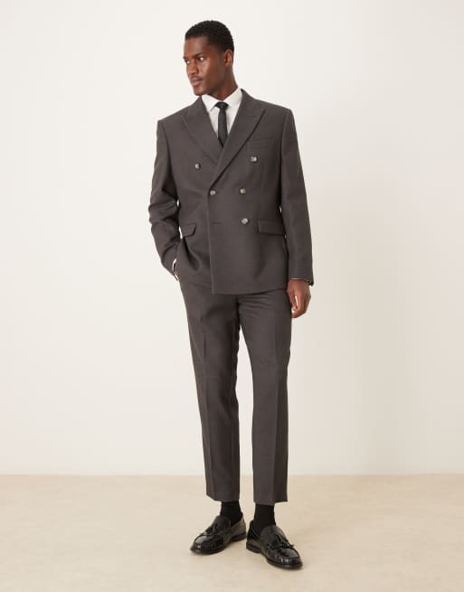 ASOS DESIGN - Double breasted colbert van geborstelde keperstof met regular-fit pasvorm in antracietgrijs, 2 van 5