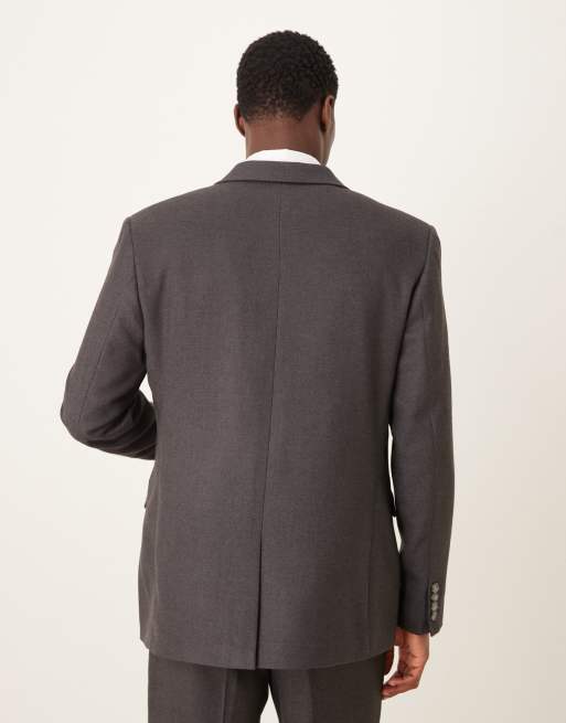ASOS DESIGN - Double breasted colbert van geborstelde keperstof met regular-fit pasvorm in antracietgrijs, 3 van 5