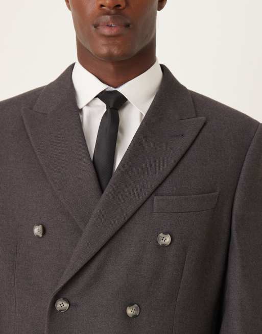 ASOS DESIGN - Double breasted colbert van geborstelde keperstof met regular-fit pasvorm in antracietgrijs, 5 van 5