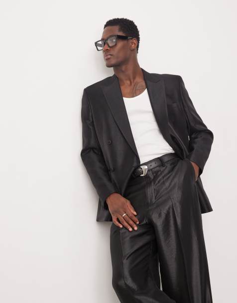 ASOS DESIGN - Double breasted colbert van satijn met normale pasvorm in metallic zwart - view 1