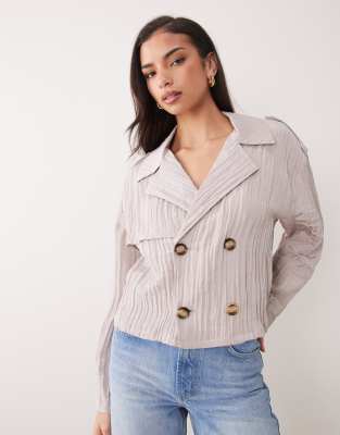 Asos Design Double Breasted Drapey Top In Neutral