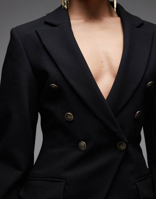 ASOS DESIGN - Double breasted getailleerde blazer in zwart, 3 van 4