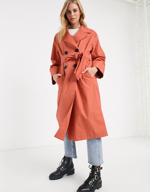 ASOS DESIGN double breasted lightweight trench coat in teracotta
